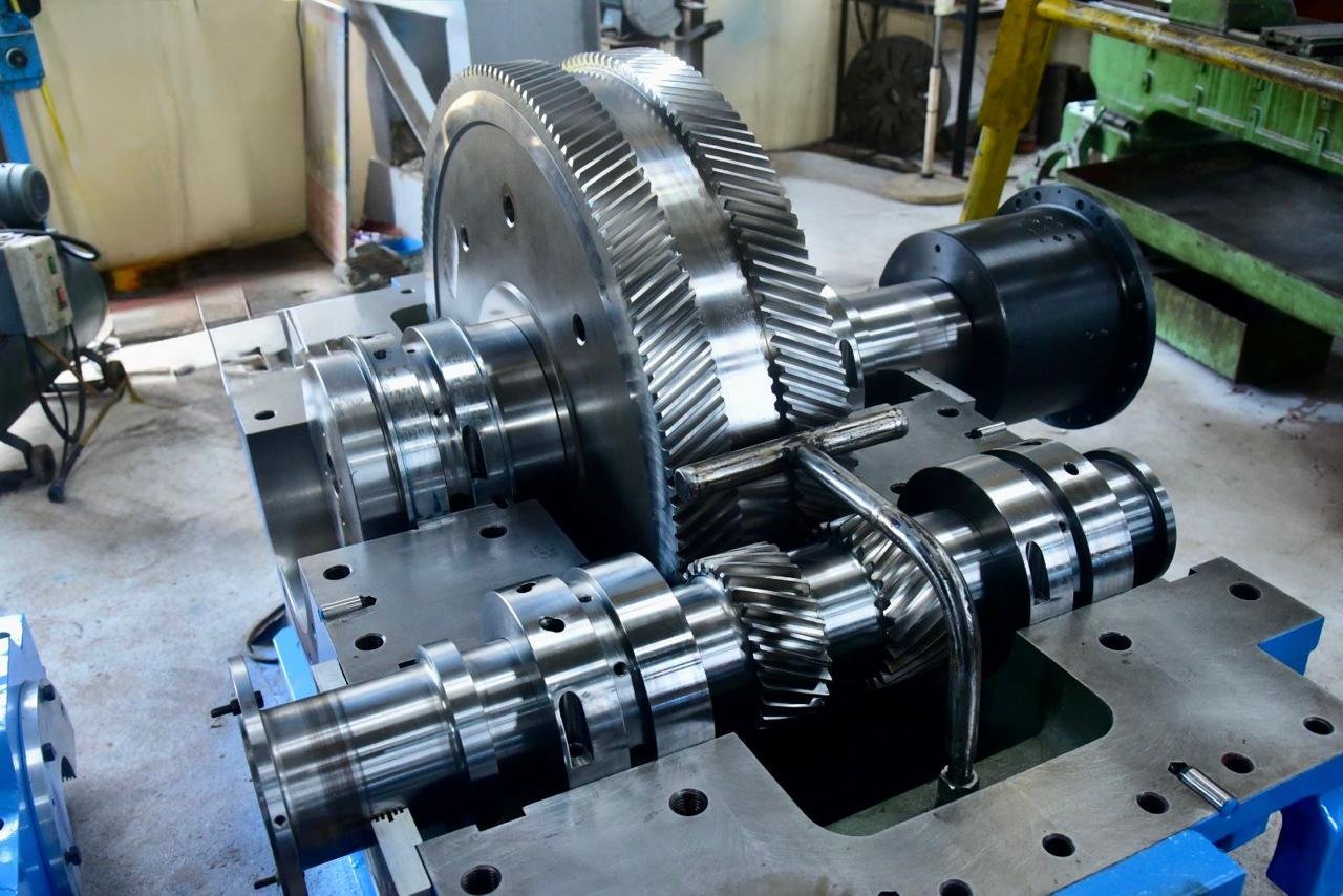 Close-up detail of gear and shaft assembly